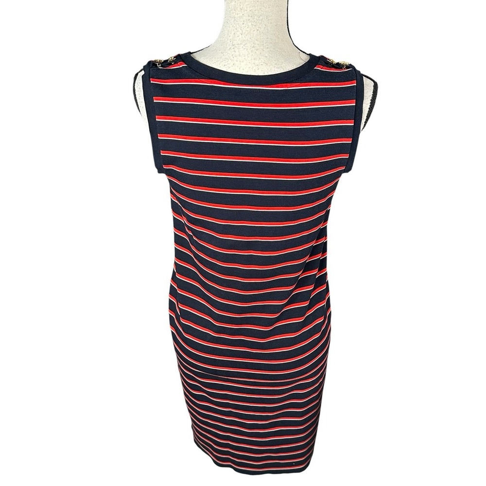 LAUREN RALPH LAUREN S Women's Shoulder-detail Striped T-Shirt Dress TEDO